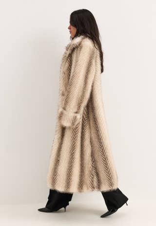 Long Faux Fur Coat Beige