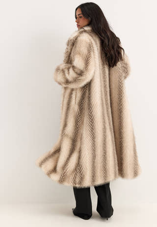 Long Faux Fur Coat Beige