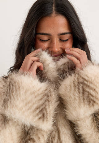 Long Faux Fur Coat Beige