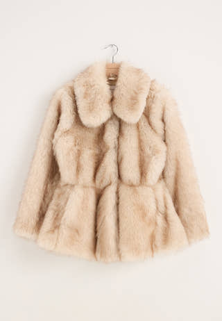Short Peplum Faux Fur Coat White