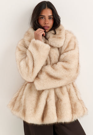 Short Peplum Faux Fur Coat White