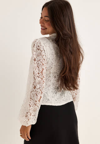 Lace Button Blouse White