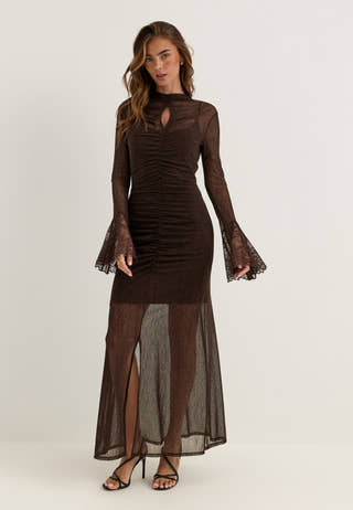 Lace Sleeve Ankle Dress Brown