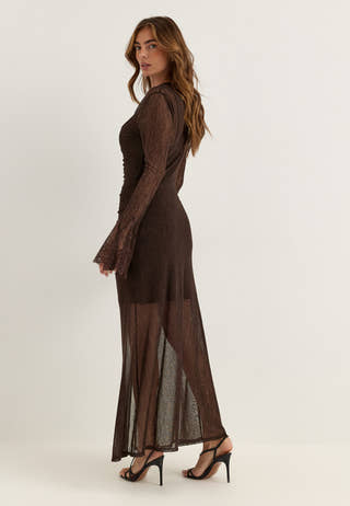 Lace Sleeve Ankle Dress Brown