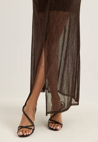 Lace Sleeve Ankle Dress Brown