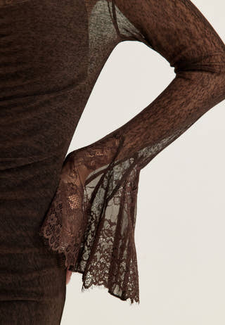 Lace Sleeve Ankle Dress Brown