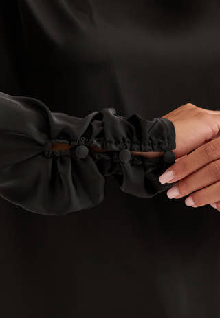 Satin Button Detail Blouse Black