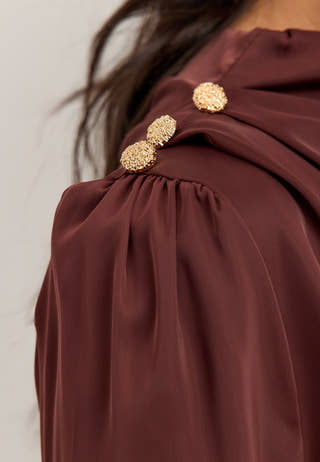 Satin Button Detail Blouse Red