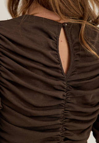 Draped Ruched Ankle Dress Brown