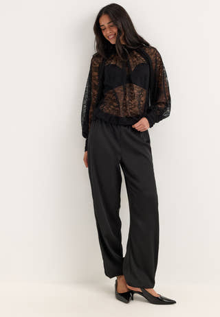 High Neck Lace Blouse Black