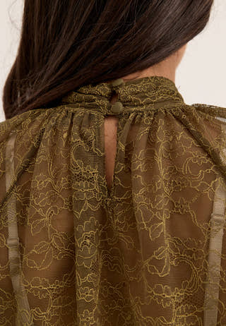 High Neck Lace Blouse Green
