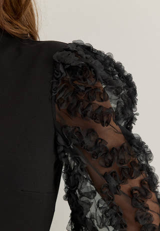 3D Floral Sleeve Dress Black