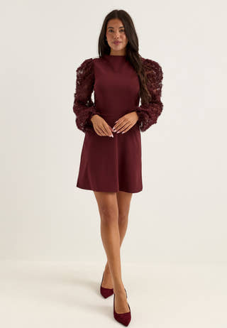 3D Floral Sleeve Dress Red