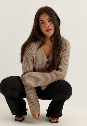 Cable Knit Cardigan Beige