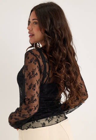 Long Sleeve Lace Top Black