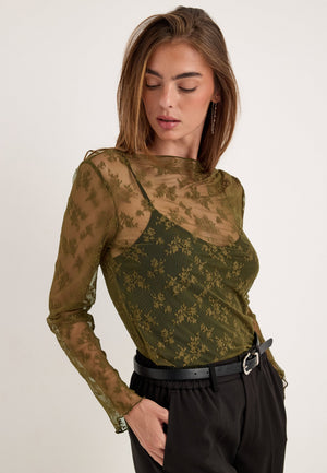 Long Sleeve Lace Top Green