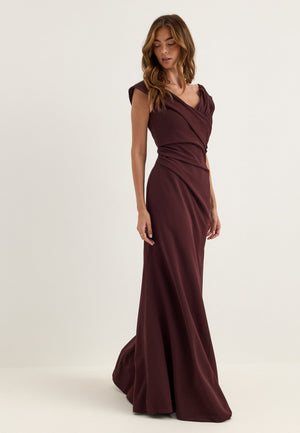 Off Shoulder Pleat Gown Purple