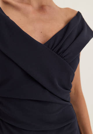 Off Shoulder Pleat Gown Blue