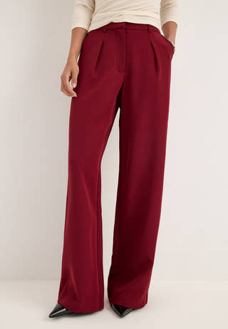 High Waist Pleated Trousers Red