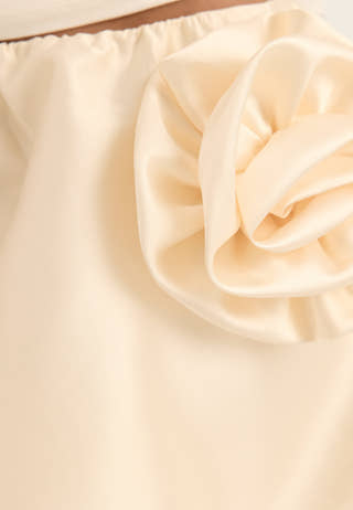 Rose Bubble-Hem Satin Mini Skirt/Top White