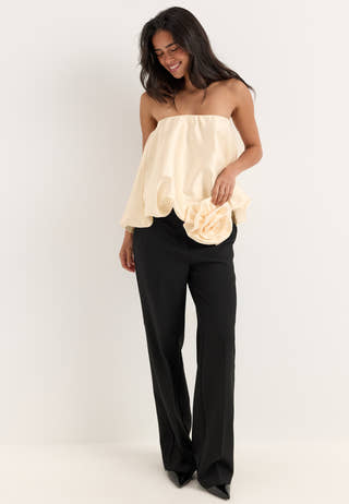 Rose Bubble-Hem Satin Mini Skirt/Top White