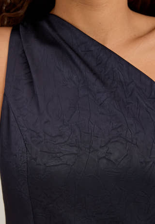 One Shoulder Satin Gown Blue