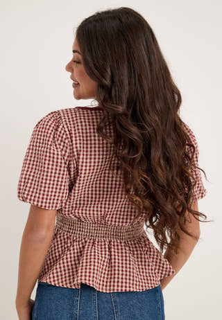 Peplum Boatneck Blouse Patterned