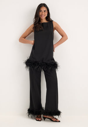 Feather-Hem Sleveless Tunic Black