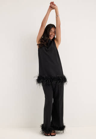 Feather-Hem Sleveless Tunic Black