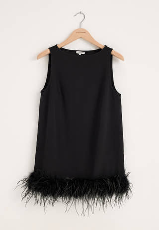Feather-Hem Sleveless Tunic Black