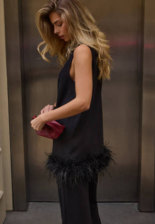 Feather-Hem Sleveless Tunic