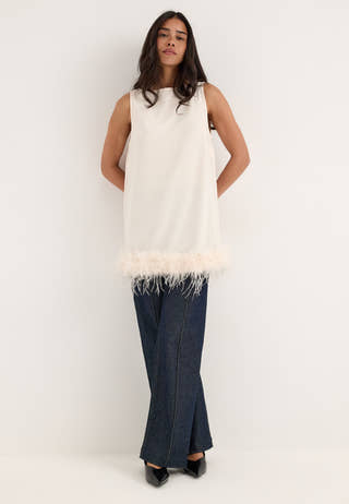 Feather-Hem Sleveless Tunic White
