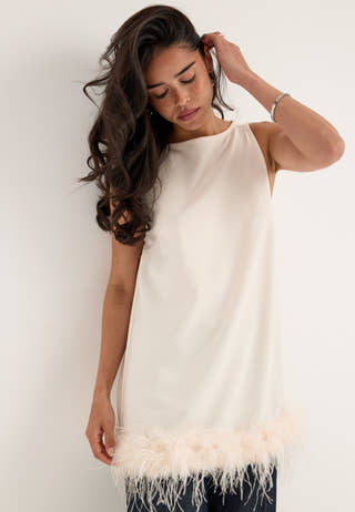 Feather-Hem Sleveless Tunic White