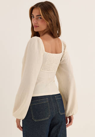 Square Neck Long Sleeve Top White