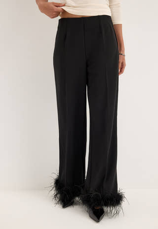 Feather-Hem Trousers Black