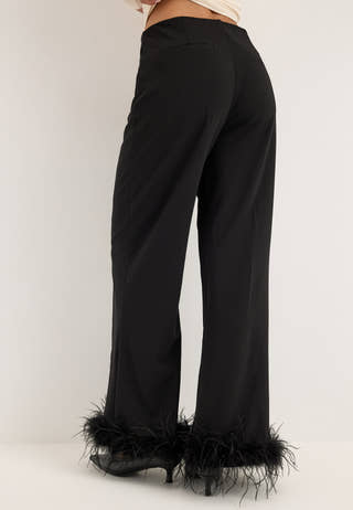 Feather-Hem Trousers Black