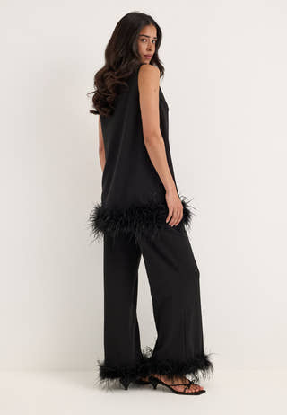 Feather-Hem Trousers Black
