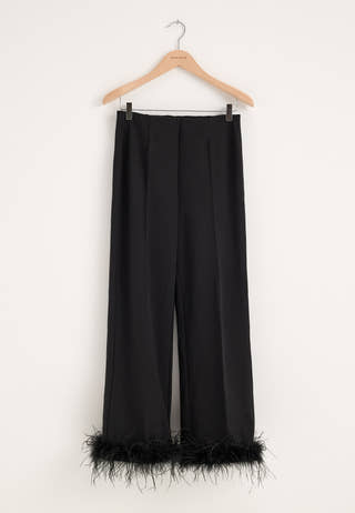 Feather-Hem Trousers Black