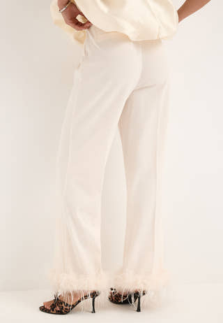 Feather-Hem Trousers White