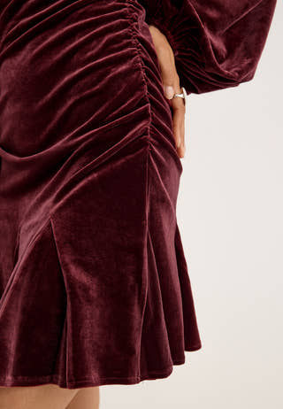 Flared Velvet Short Dress Red