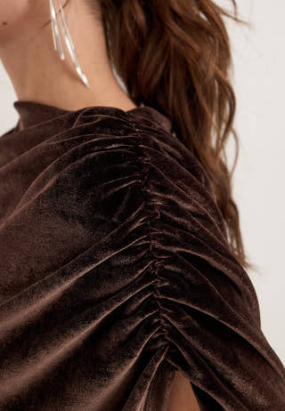Cape Velvet Ankle Dress Brown