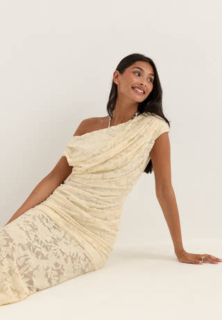 Asymmetric Jacquard Stretch Ankle Dress