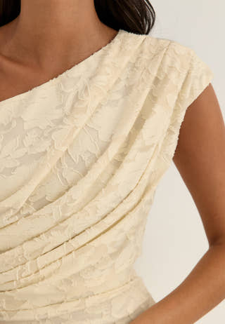Asymmetric Draped Floral Burnout Maxi Dress