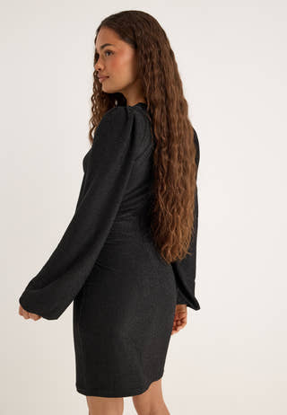 Puff Sleeve Sparkling Dress Black