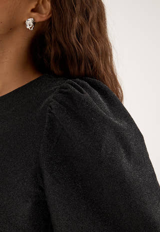 Puff Sleeve Sparkling Dress Black