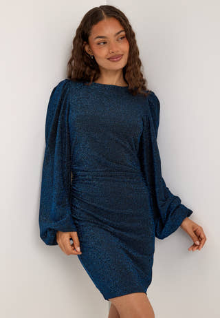 Puff Sleeve Sparkling Dress Blue