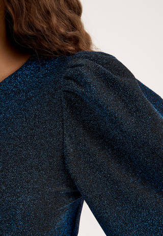 Puff Sleeve Sparkling Dress Blue