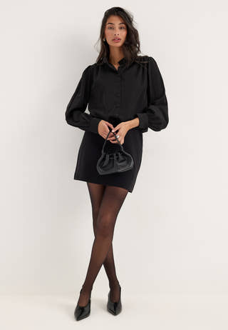 Balloon Hem Satin blouse Black
