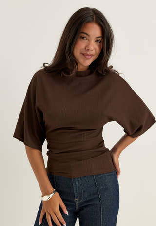 Funnel Neck Top Brown