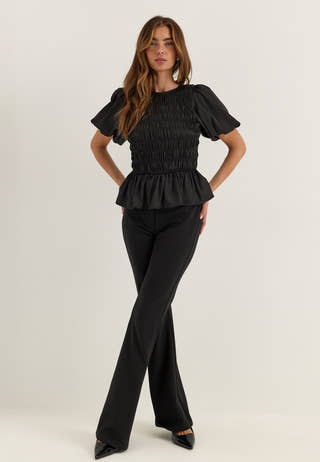 Smock Satin Blouse Black